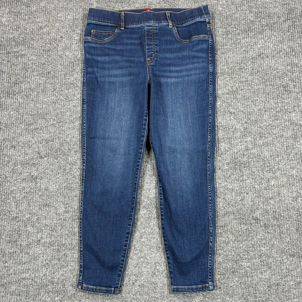 SPANX Womens Skinny Jeans Size Large Petite Blue Stretch Pull On Denim Mid Rise